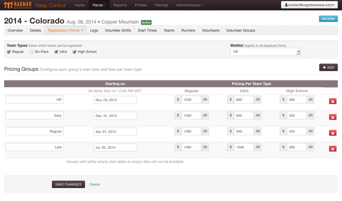 Registration Pricing Management